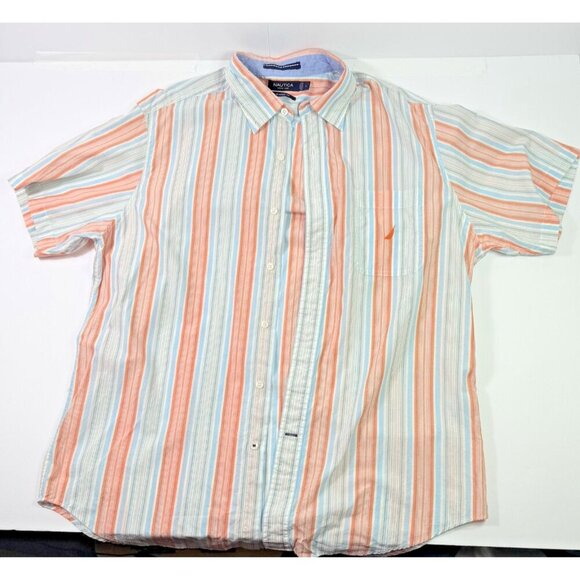 Nautica Men's Classic Fit Vertical Striped SS Button Down Collar Large - Picture 1 of 9
